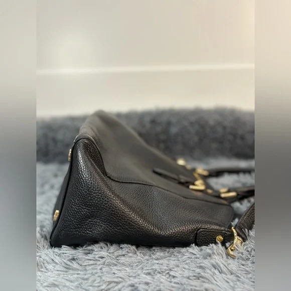 Michael Kors Black Pebbled Leather Shoulder Bag Removable Strap MK Logo - Picture 9 of 11